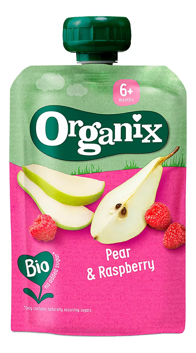 Organix Frugtpure m. Pære & Hindbær 6  mdr. Ø - 100 g.