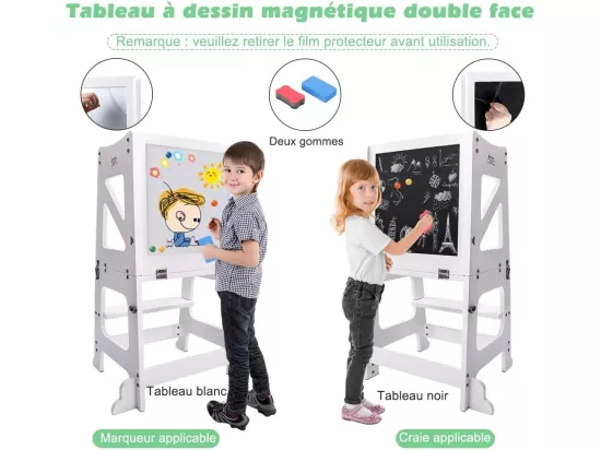 Tour d'observation/apprentissage enfant en bois, avec Planche à dessin Magnétique, 42x45x86CM