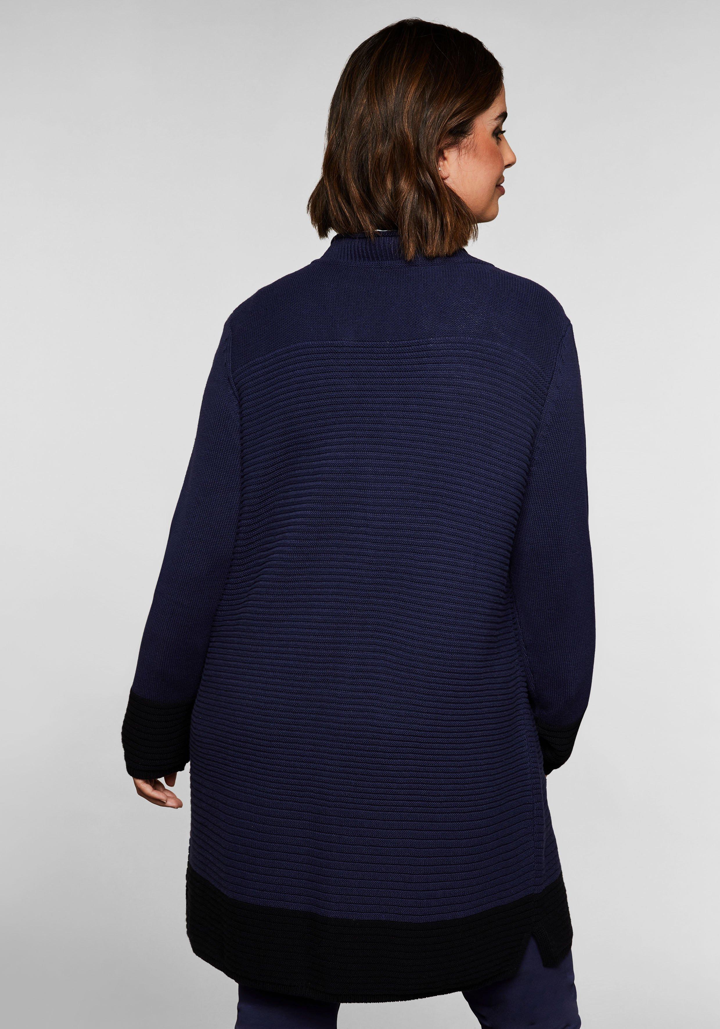 Longstrickjacke im Rippstrick, mit Blockstreifen