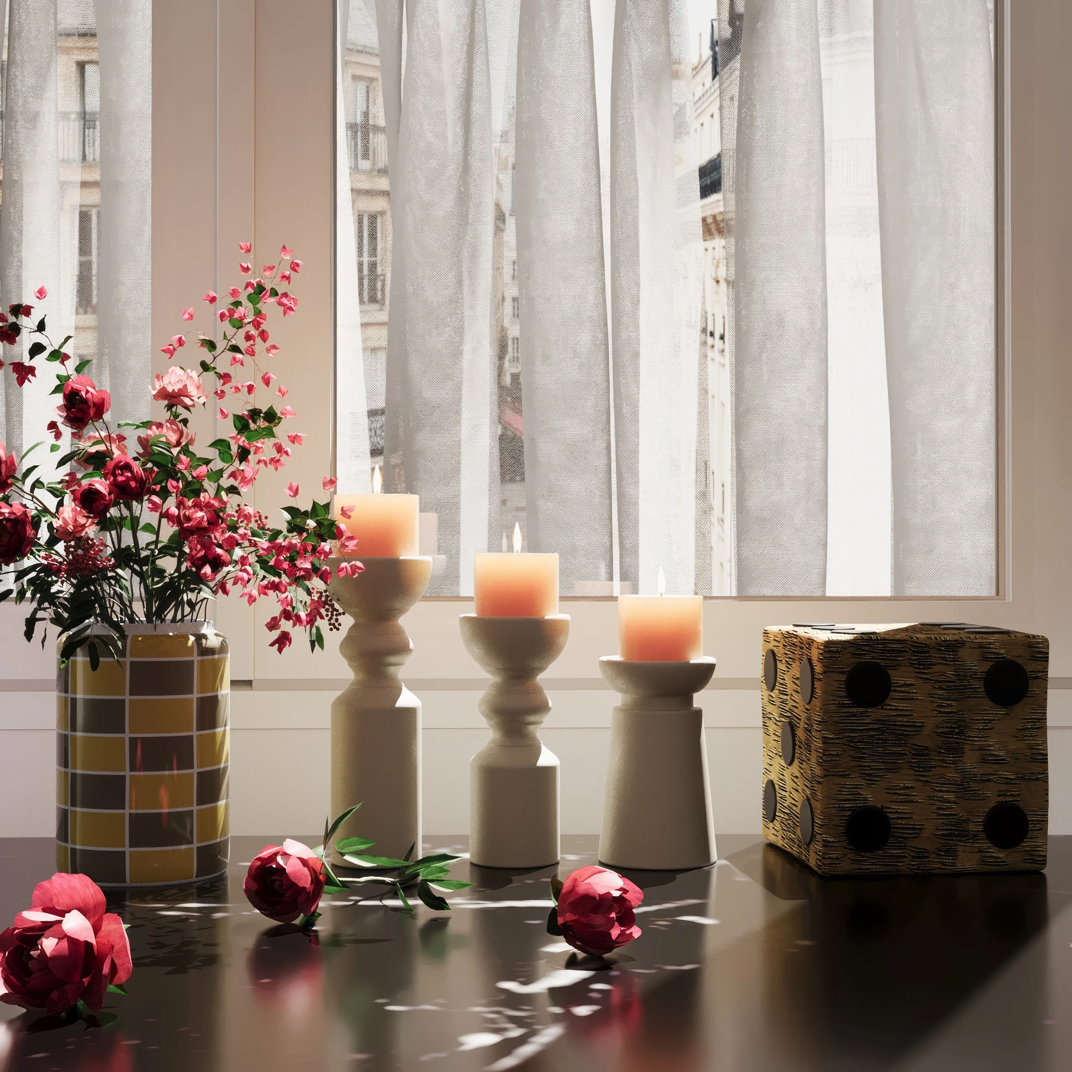 MACAO - Vase cylindrique à damier céramique | Jaune