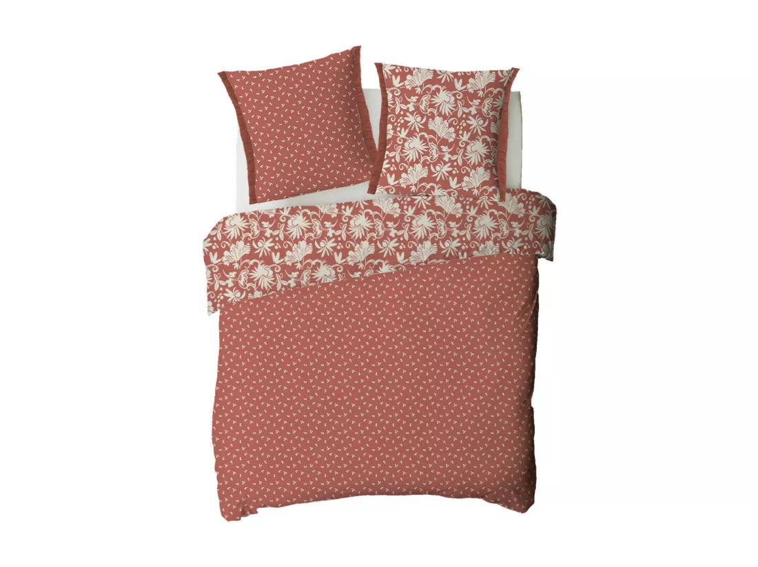Parure de lit 2 personnes en coton 57 fils imprimé terracotta 240x220cm