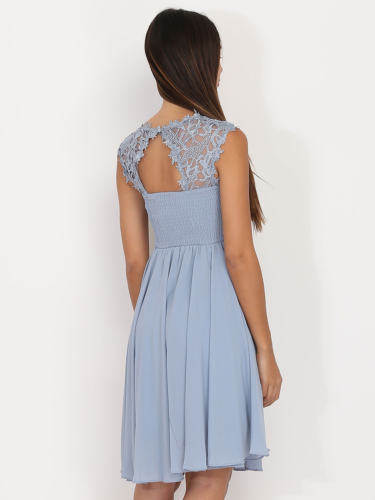 Robe de cérémonie avec dentelle- Bleu givré
