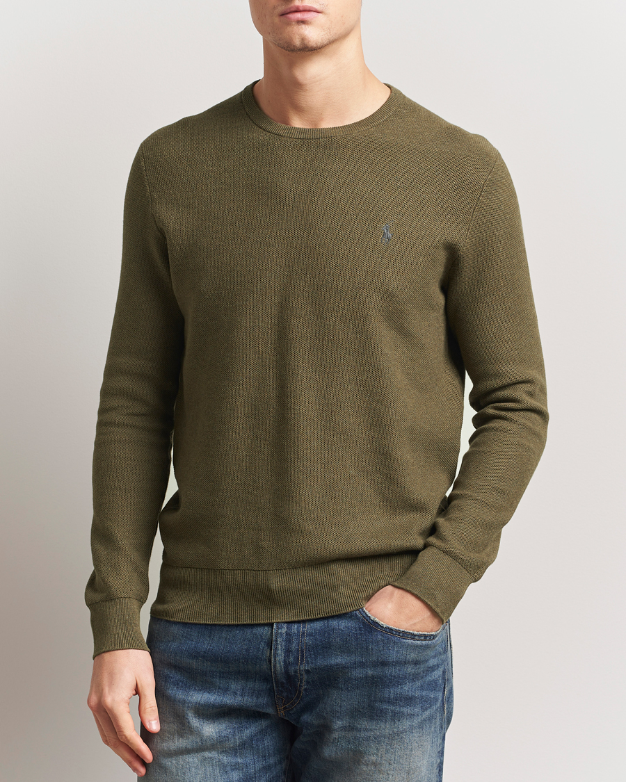 Polo Ralph Lauren Textured Cotton Crew Neck Sweater Cargo Olive Heather