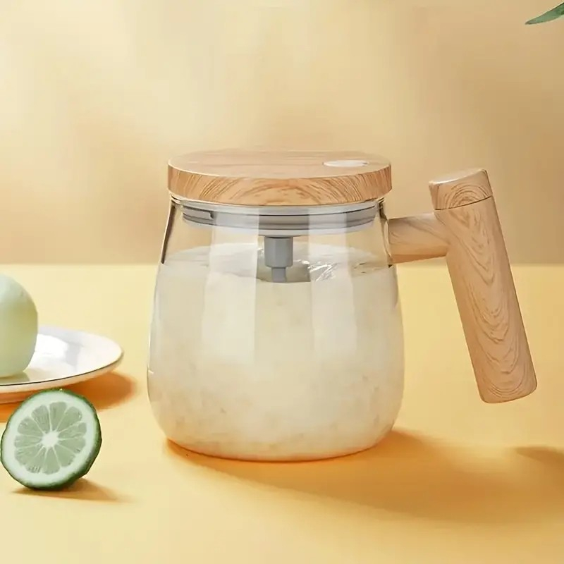 (400ml) Elektrischer Rührbecher Glas Kaffee Tasse Selbstmischende Stirring Mug mit Deckel (Batteriebetrieben) - Transparent