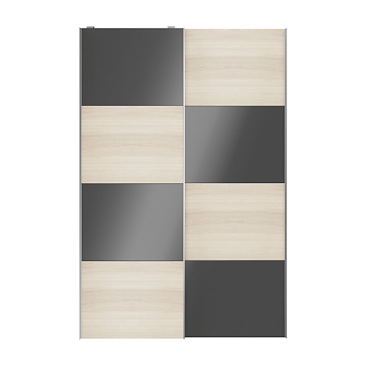 Portes de placard coulissantes 2 vantaux panneaux anthracite brillants et effet chêne GoodHome Atomia H. 225 x L. 150 x ép. 5,5 cm