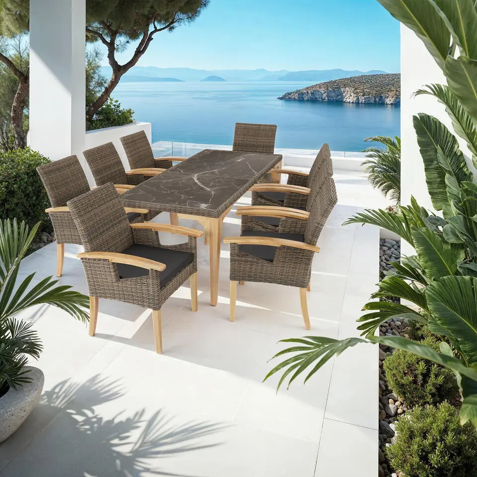 tectake Wicker tafel Foggia met 8 stoelen Rosarno, Natuur