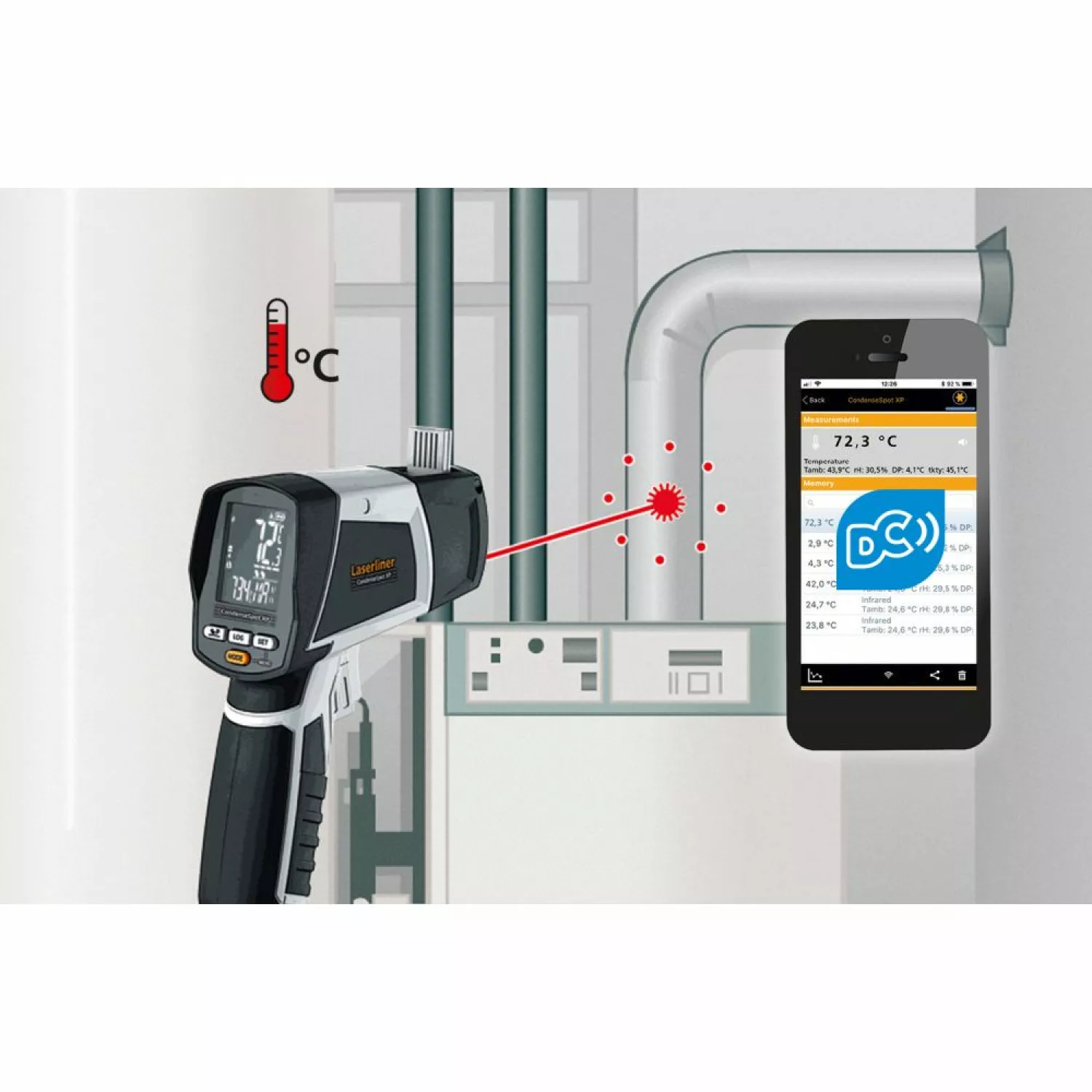 Laserliner CondenseSpot XP Multifunctionele infrarood thermometer -bluetooth - bereik -40°C t/m 800°C