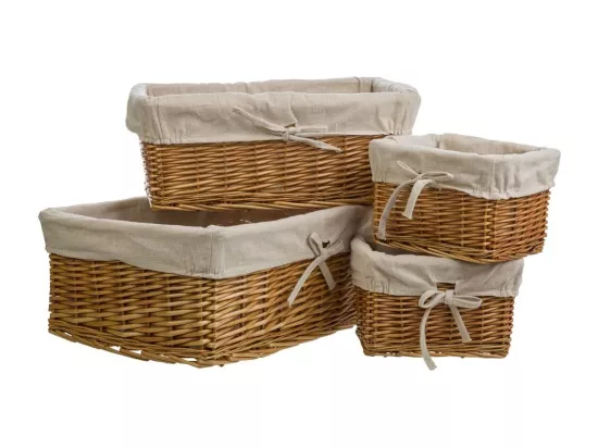 Ensemble de 4 paniers en osier marron doublés