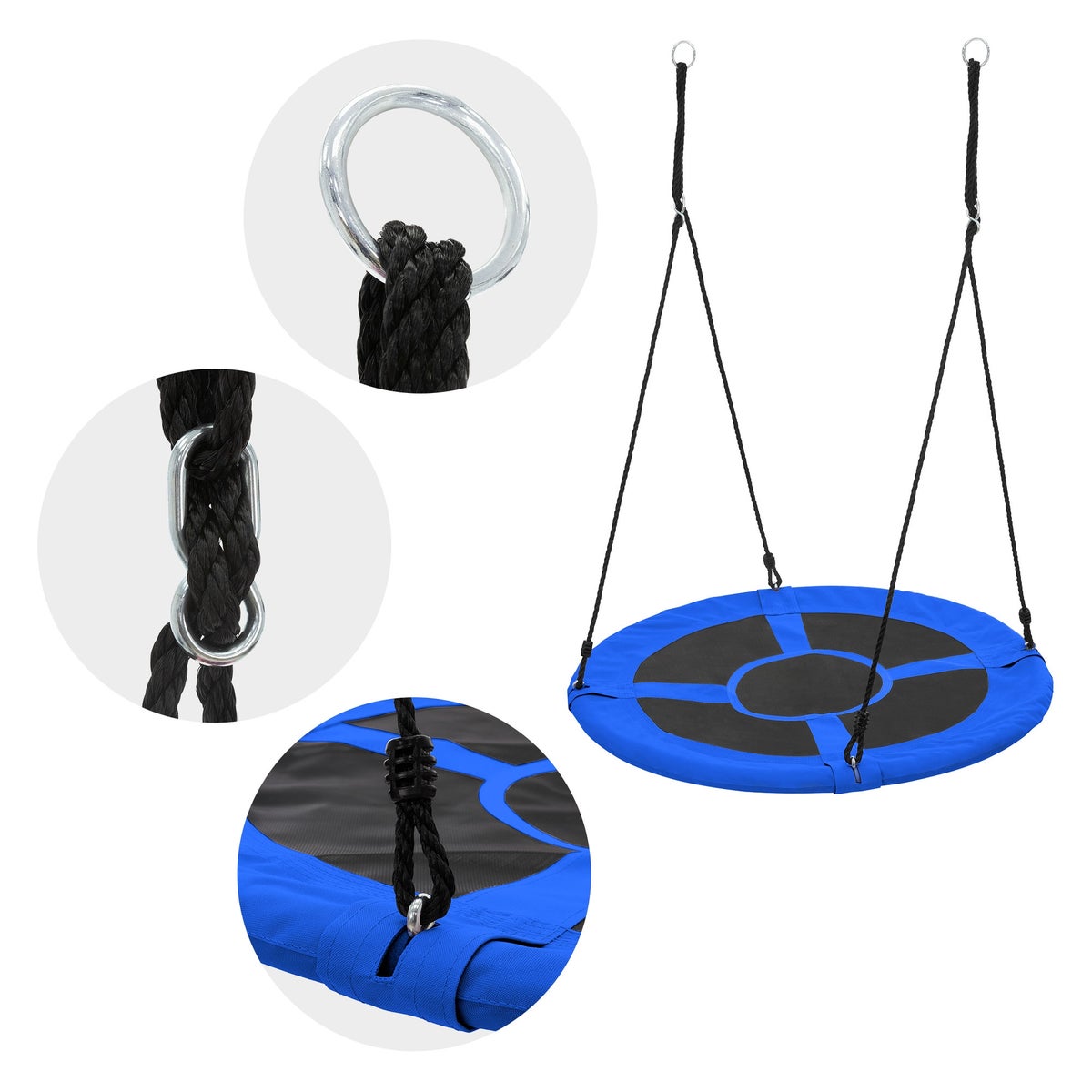 ECD Duitsland Nestschommel Ø100 cm, Blauw, Schotelschommel voor kinderen en volwassenen, In hoogte verstelbare buitenschommel voor kinderen, Hangende schommel met een draagvermogen van 150 kg, Tuinschommel, Ronde schommel met gesloten zitting