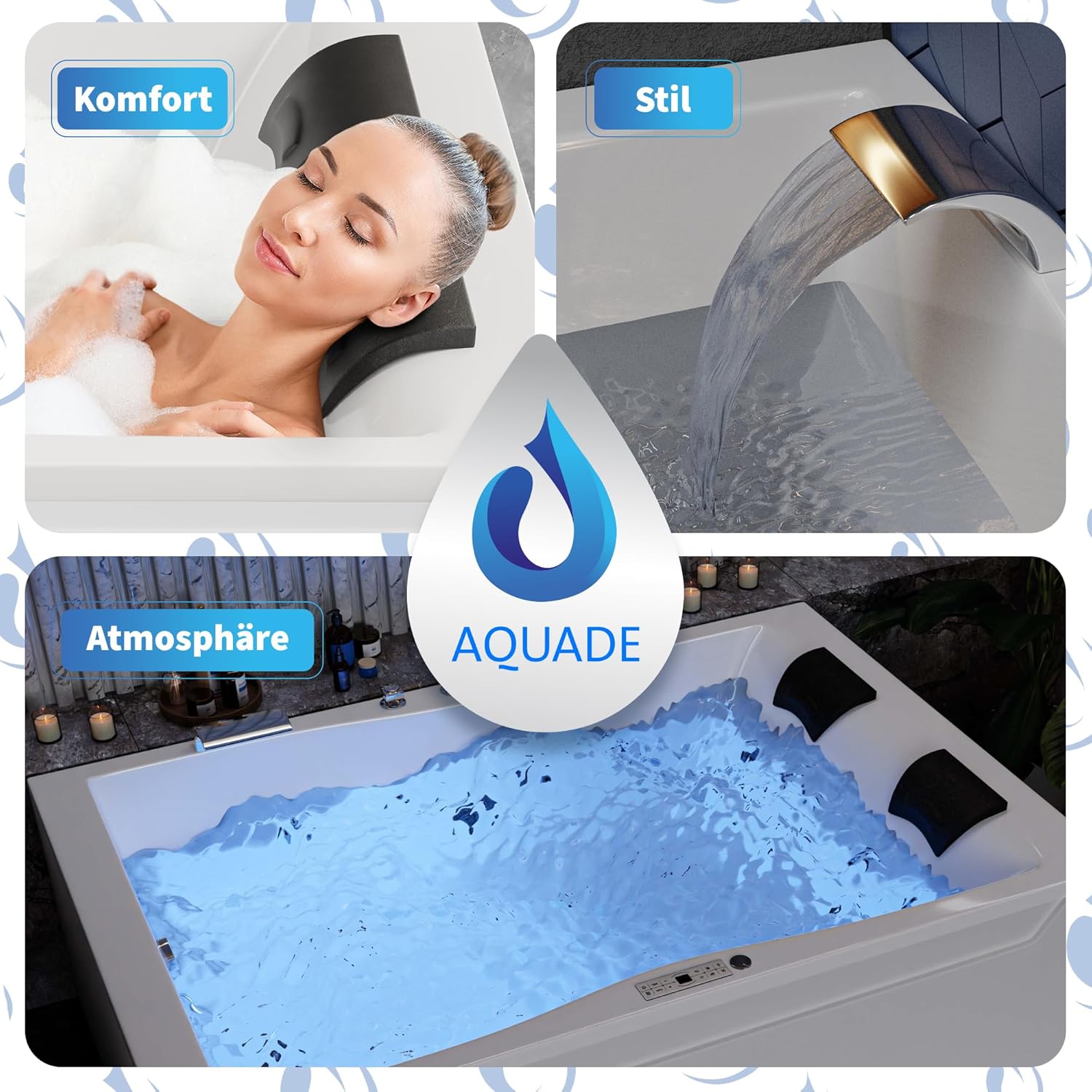 AQUADE Whirlpоol Badewanne 180x120 cm Acryl Badewanne Modell: Hamburg Badеwanne Komplettset Wellness Badеwanne 2 Personen - Wählen Sie Ihre perfekte Wanne/Whirlpоol: Basic, Classic, Air-Relax, Lux