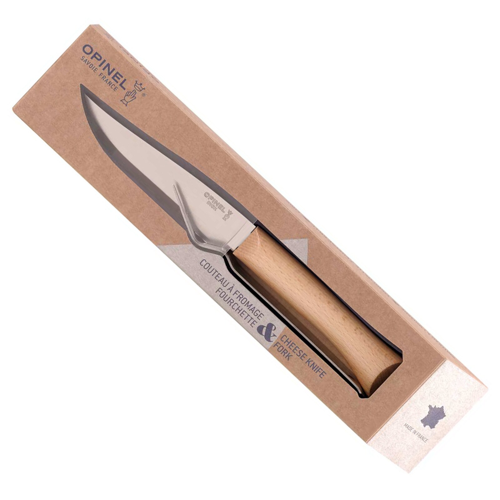OPINEL Käse Messer Set No 10 +Gabel Outdoor Besteck Camping Küche Edelstahl Holz