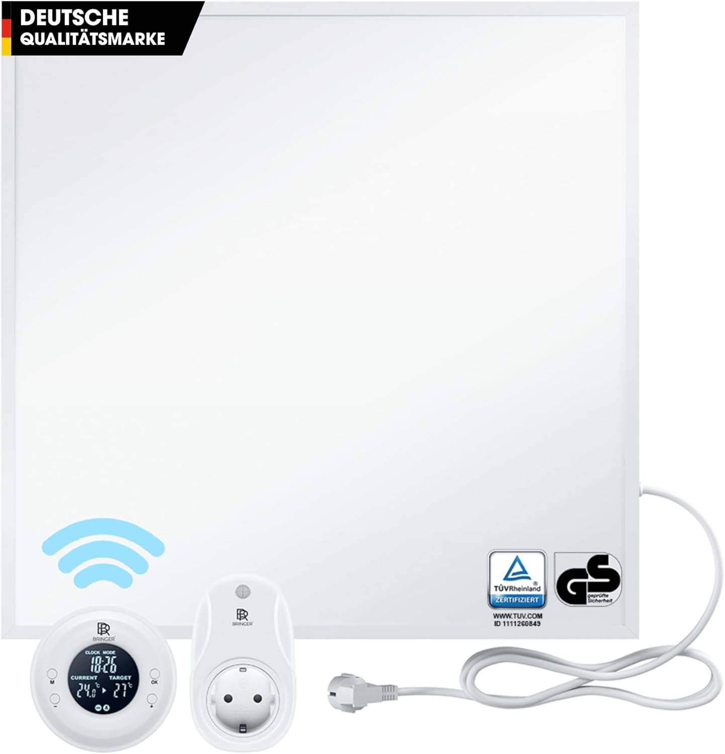 BR Bringer Infrarotheizung 300 Watt - mit Thermostat und Fernbedienung - Infrarot Elektroheizung Energiesparend - TÜV & GS - Deutsche Qualitätsmarke (weiß)