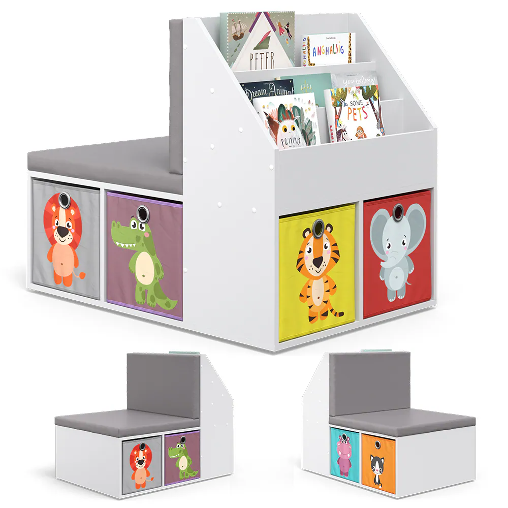 VICCO Kinderregal ONIX mit Sitzbank 6 Faltboxen Kindersitzbank Kinderzimmerregal