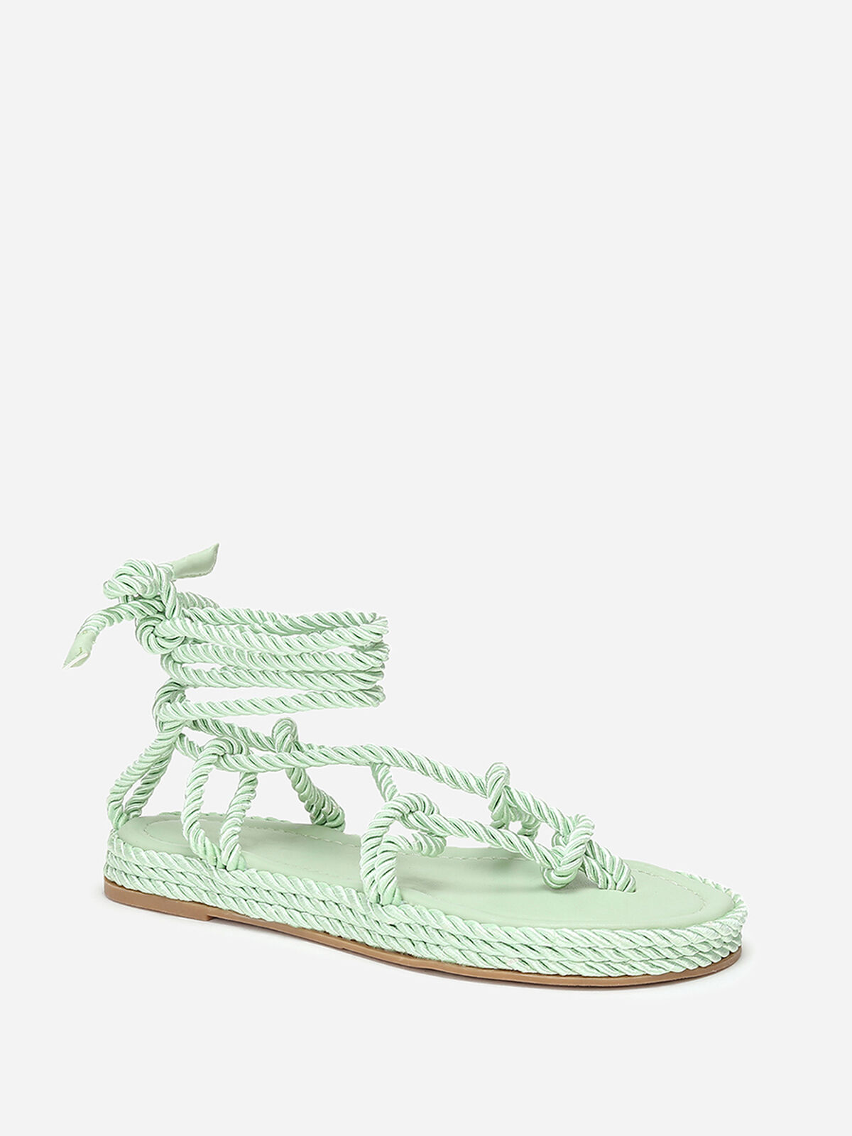 Nu-pieds en corde tressée à fine plateforme- Vert