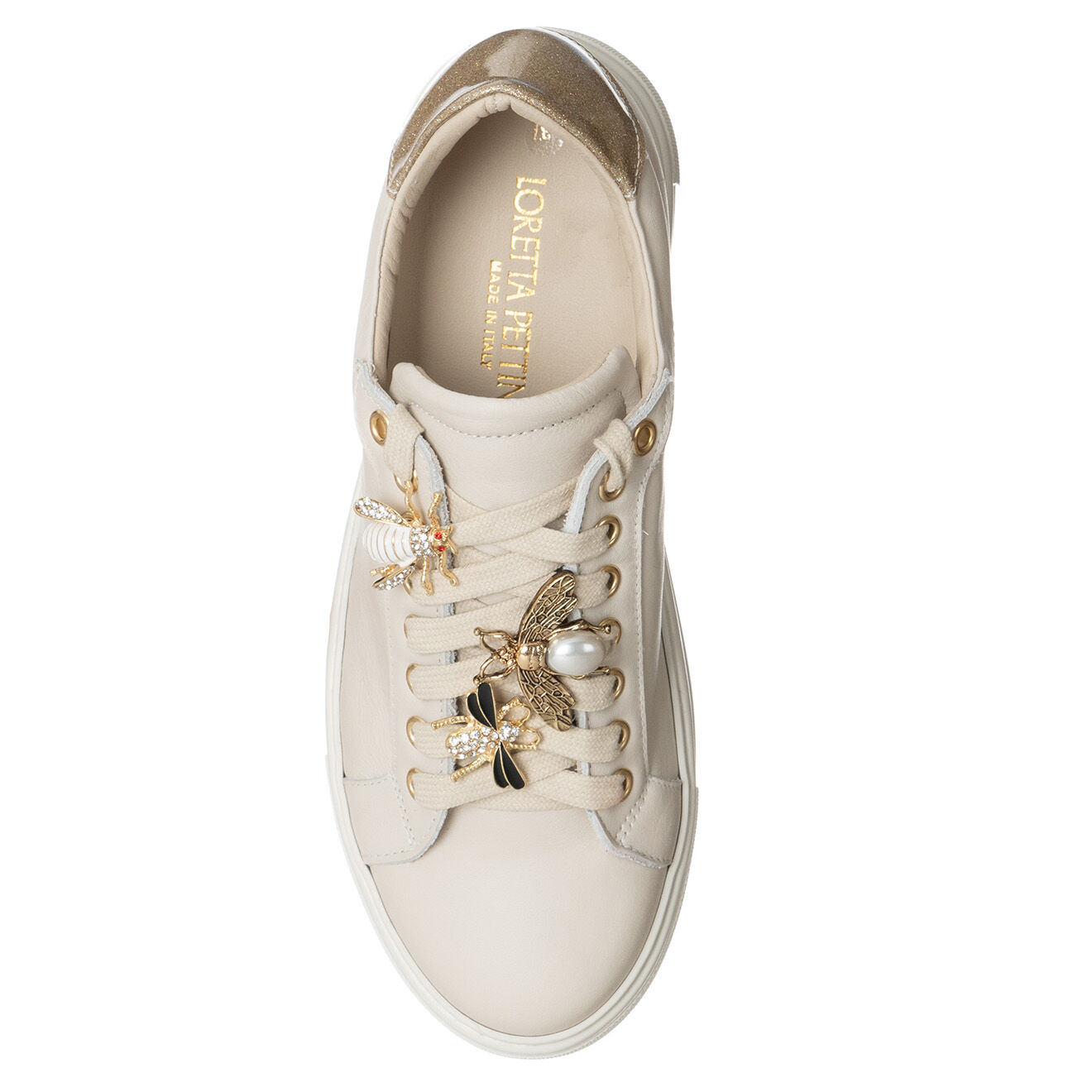 Loretta Pettinari Sneakers en Cuir Pella écru/beige