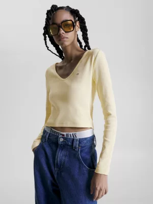 Camiseta cropped essencial de manga comprida canelada