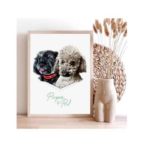 Retrato digital personalizado dos seus animais de estimação (retrato duplo realista)
