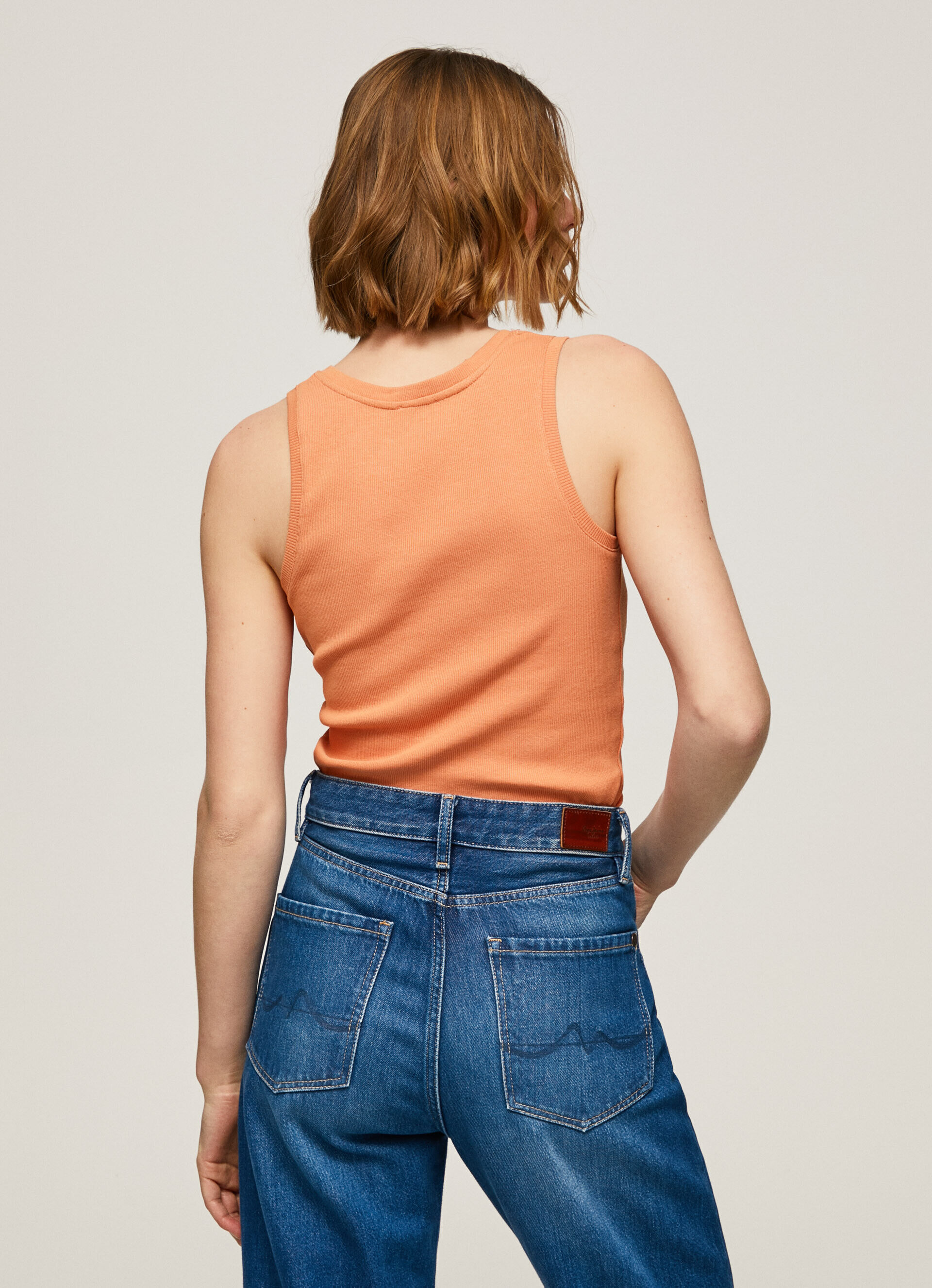 Camiseta de manga canelada - pêssego laranja