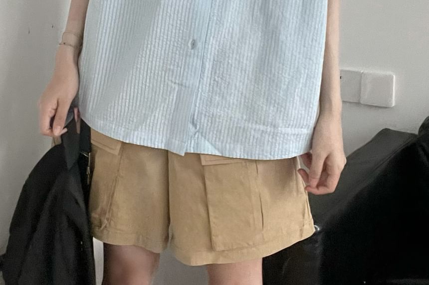 Florimi - Hoge taille, effen cargoshorts met wijde pijpen en gespen