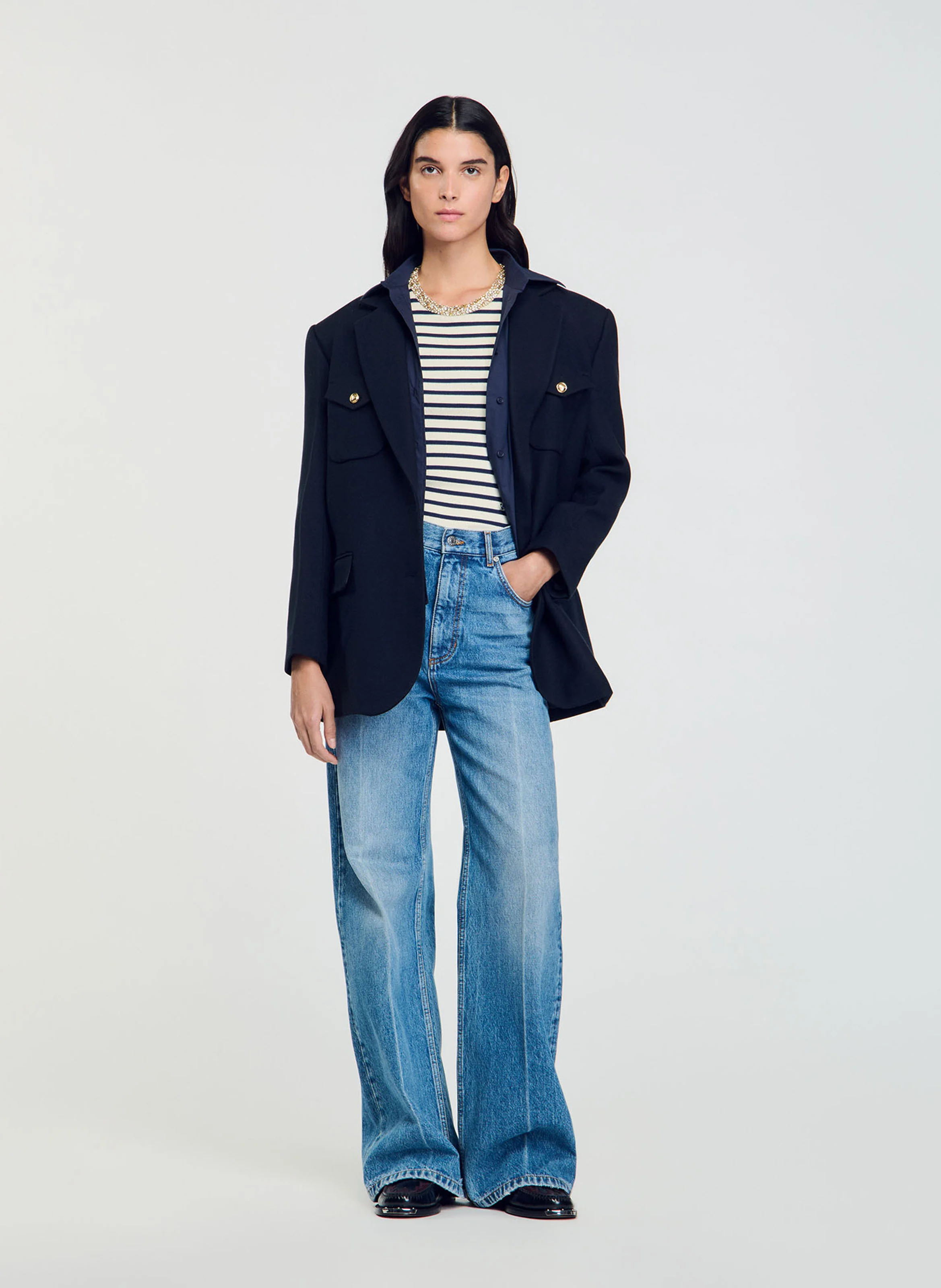 Tee-shirt ajusté en coton mélangé imprimé | Bleu