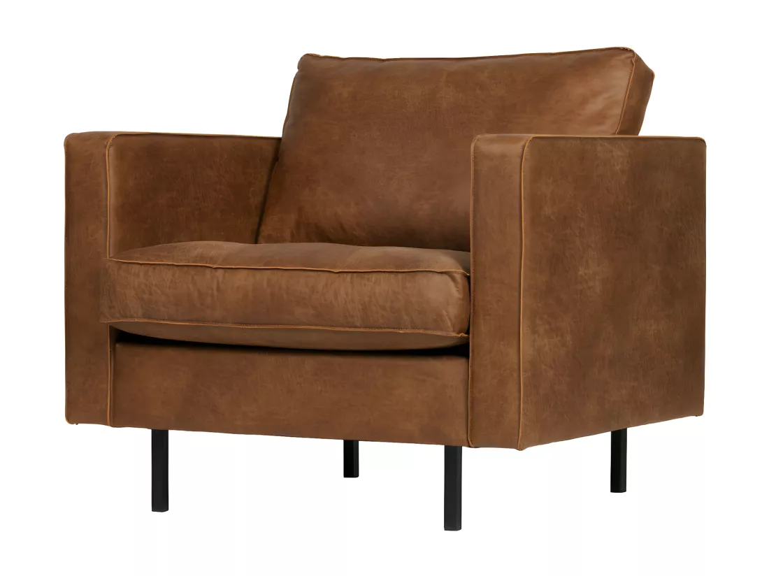 RODEO - Fauteuil vintage en cuir recyclé cognac
