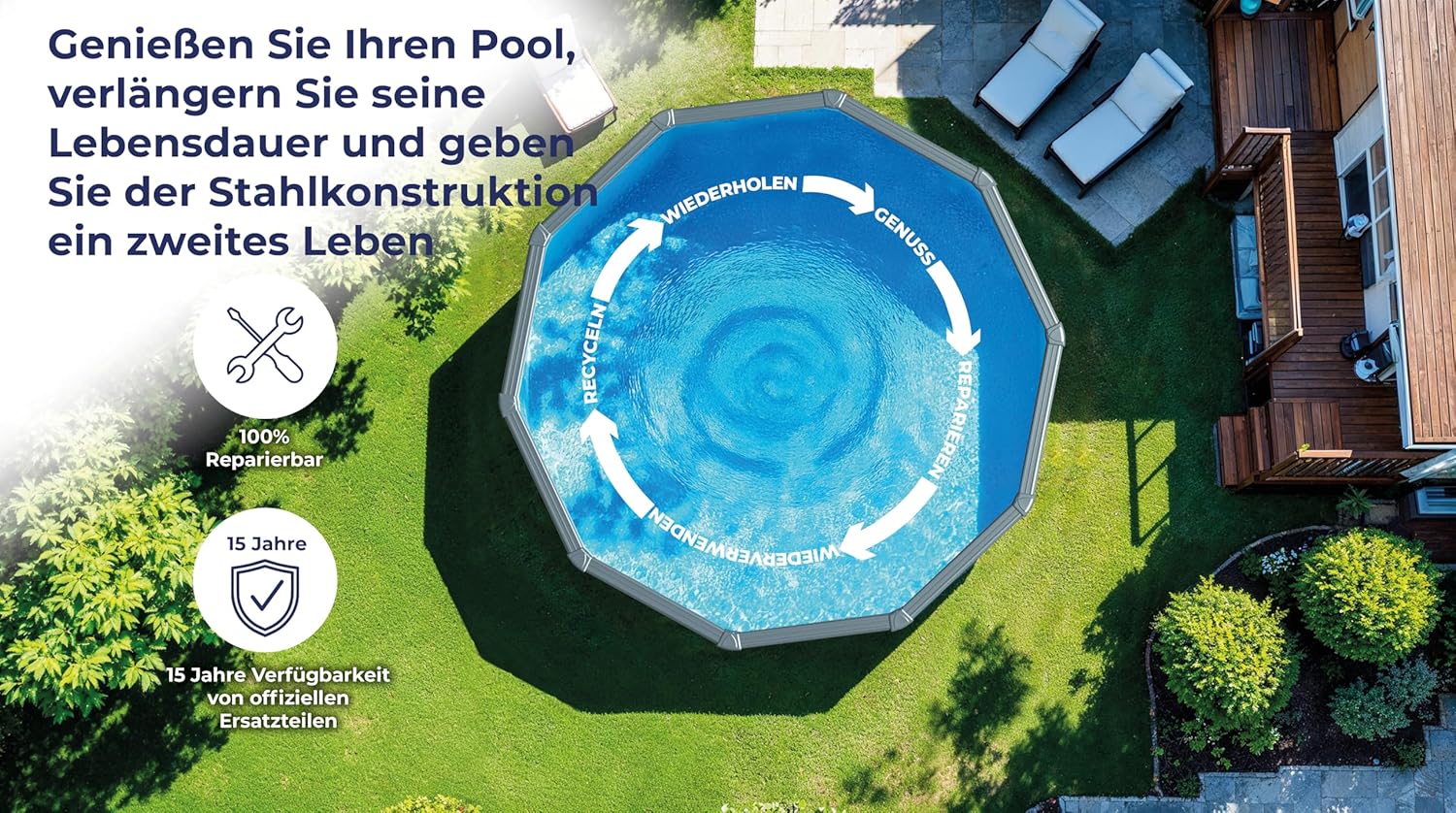 Gre Pool KIT610ECO Fidji - Aufstellpool aus Stahl, oval, mit weißes Aussehen. Abnehmbare Gartenpool. 610 x 375 x 120 cm