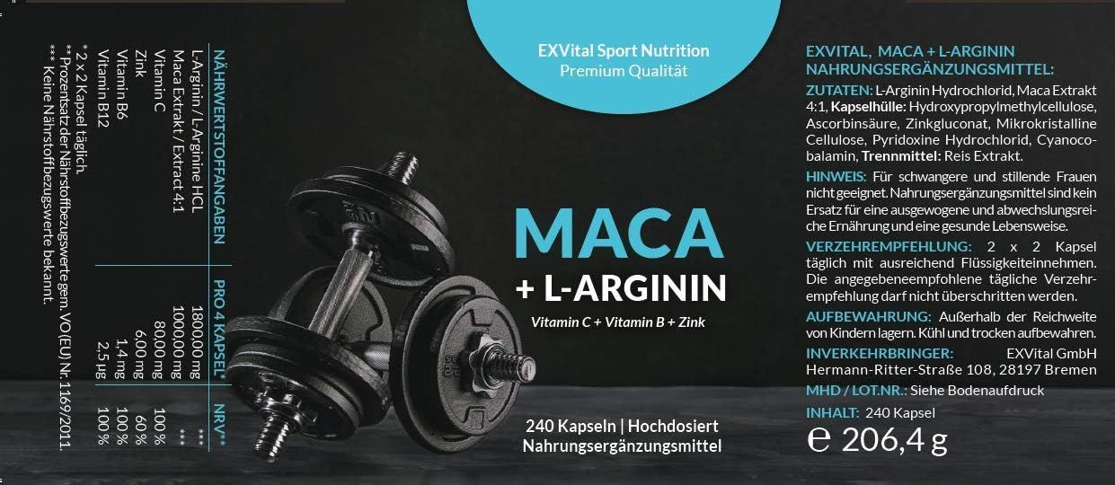 EXVital® Maca 4000 mg + L-Arginin 1800 mg Trainingsbooster