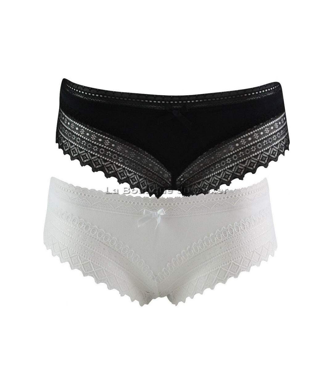 DIM Lot de 2 Shortys Femme Coton Dentelle SEXY FASHION Blanc Noir