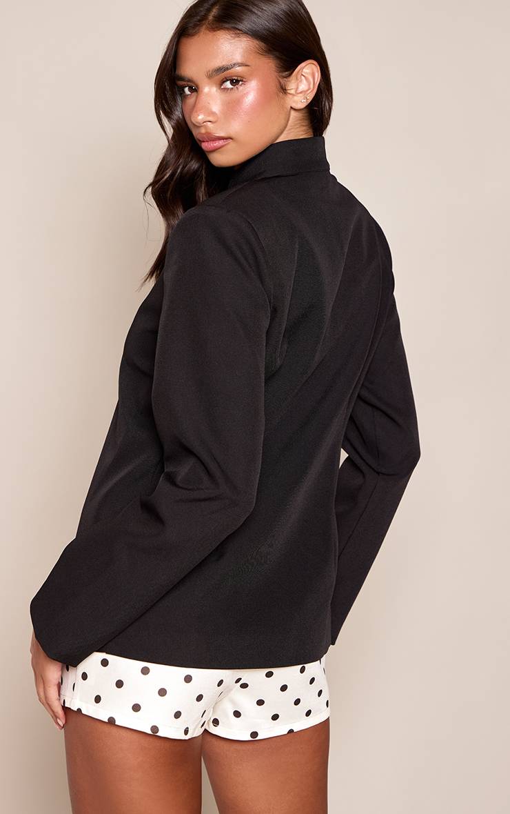 Noir Blazer Ajusté Col Montant À Bouton Asymétrique