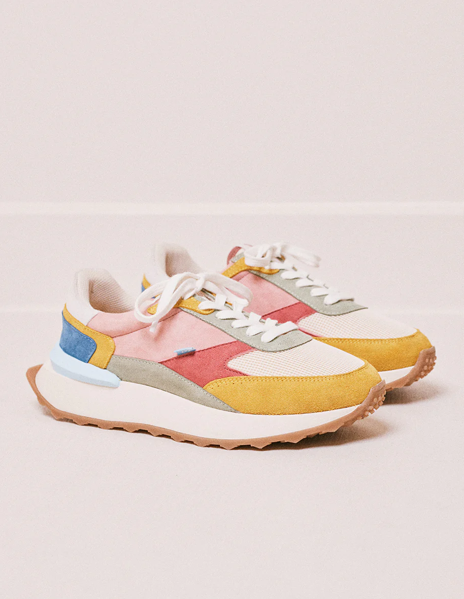 Baskets basses Yaelle - Suède et mesh jaune creme pistache