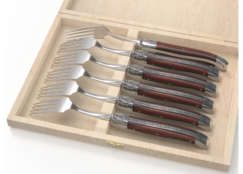Service de 6 fourchettes Laguiole avec un manche en bois de violette et mitres en acier inoxydable
