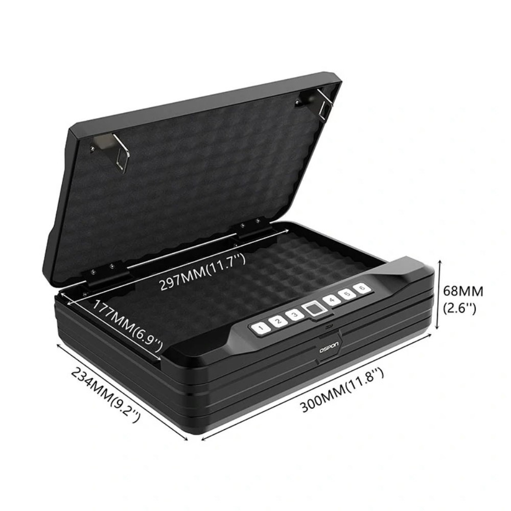 (300x234x68mm) Sicherheits Stahl Safe Tresor Aufbewahrungsbox mit Fingerabdrucksensor / Pin Code und Notfall Schlüssel (3.5kg)  - Schwarz