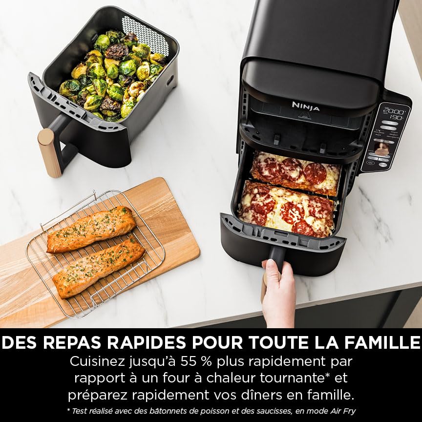 NINJA Double Stack XL Air Fryer 2 Compartiments Verticale, Compact, 4 Niveaux de Cuisson, Capacité de 9,5L, Air Fryer 6-en 1, Pièces Antiadhésives Amo