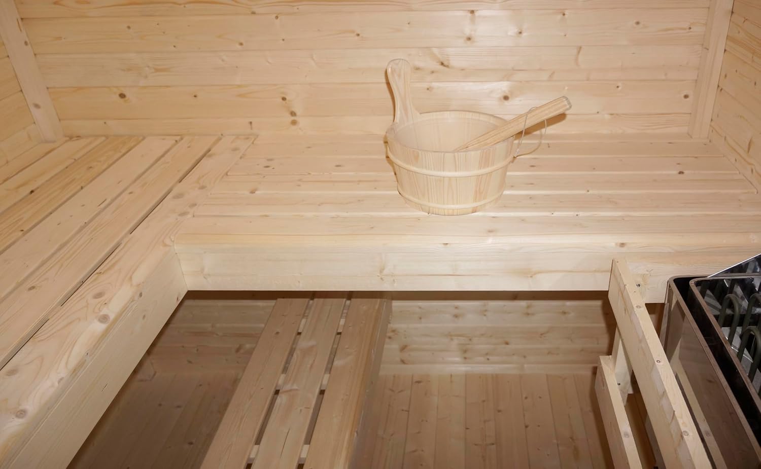 SANOTECHNIK Outdoorsauna VAASA – Außensauna für 4–6Personen 310×230×219,5cm, Harvia8kW Ofen, Thermo-Fichtenholz, ESG-Glas – Art.Nr. F30130