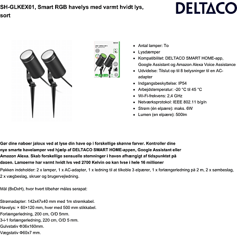 Deltaco Smart havelys startsæt - sort
