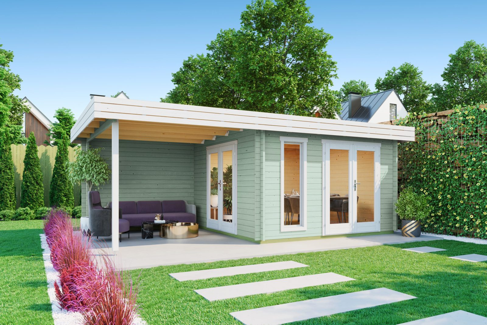 Gartenhaus ANDERS - gletschergrün - Fichte massiv - 360x360 cm