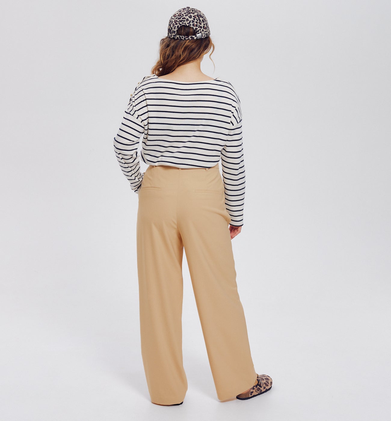 Pantalon large à pinces Femme - Beige