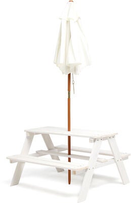 Woodlii Piknikbord med Parasoll, Hvit