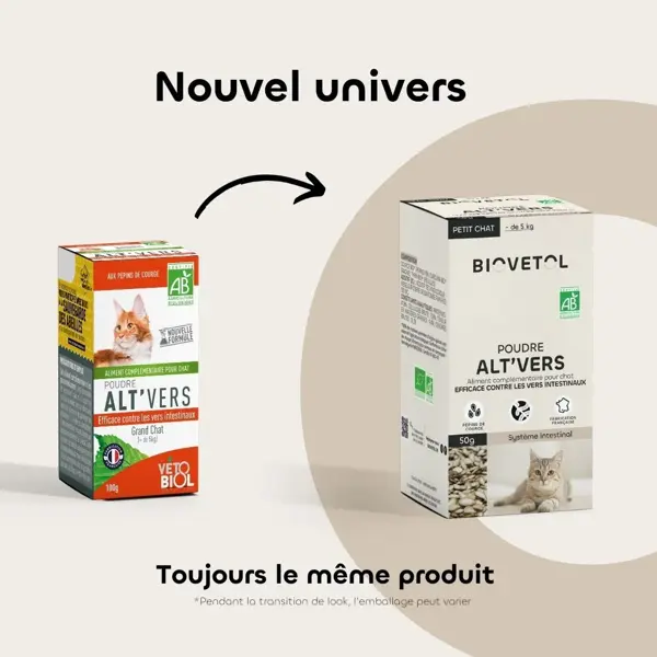 Biovetol - Alimento para Bem-Estar - Alt'vers Ração Orgânica em Pó para Gatos de Pequeno Porte <5kg - 50g