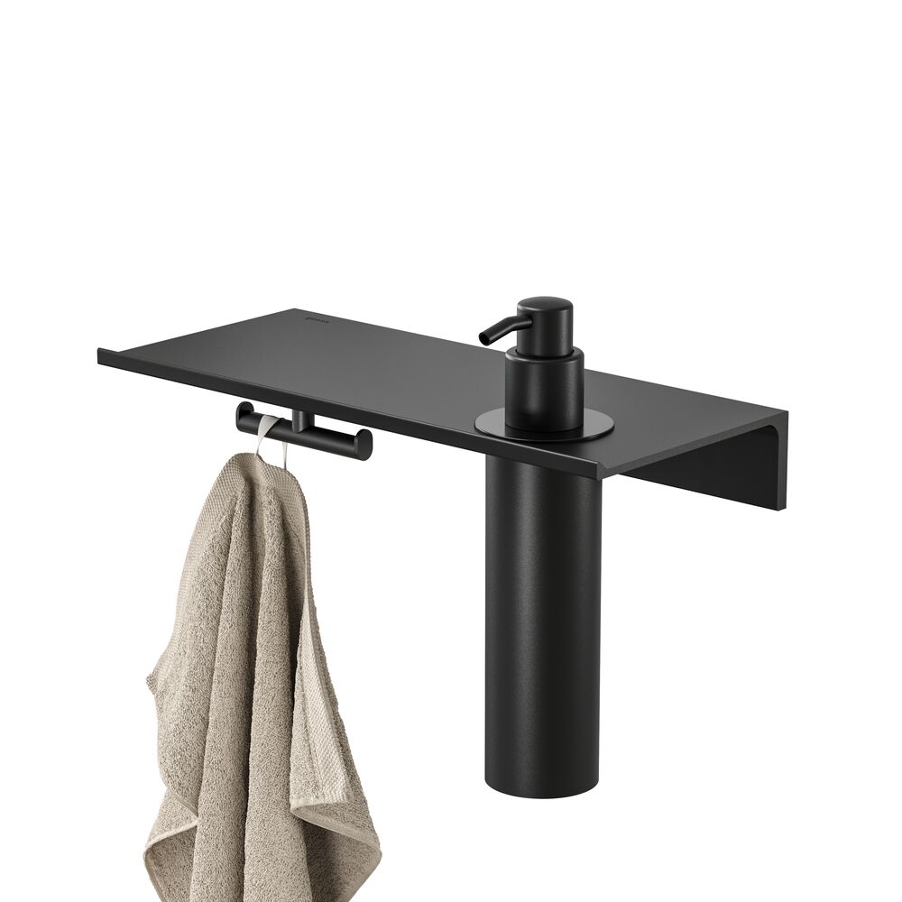 Geesa Leev planchet 28cm met handdoekhaak en zeepdispenser 200 ml zwart