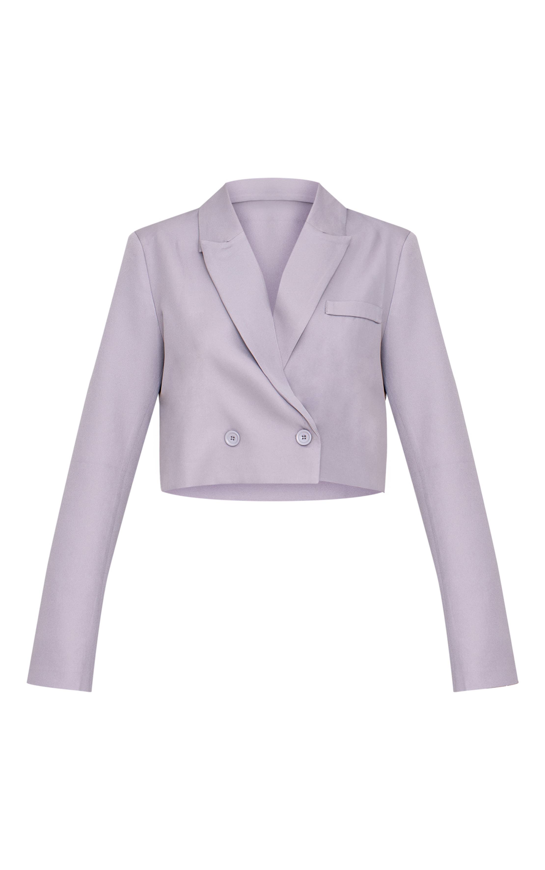Gris Blazer Court Tissé Avec Épaulettes