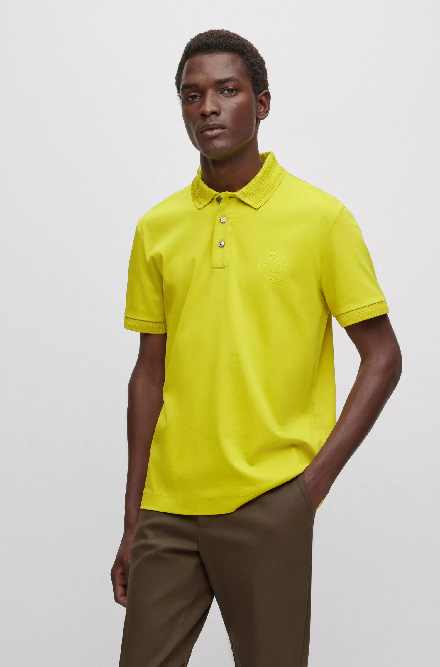 Camisa polo slim fit BOSS Black-Porsche x BOSS em algodão mercerizado