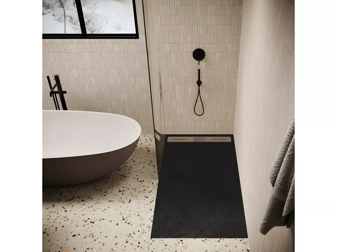 Receveur de douche 90 x 170 cm extra plat LUCIA en SoliCast® surface ardoisée noir