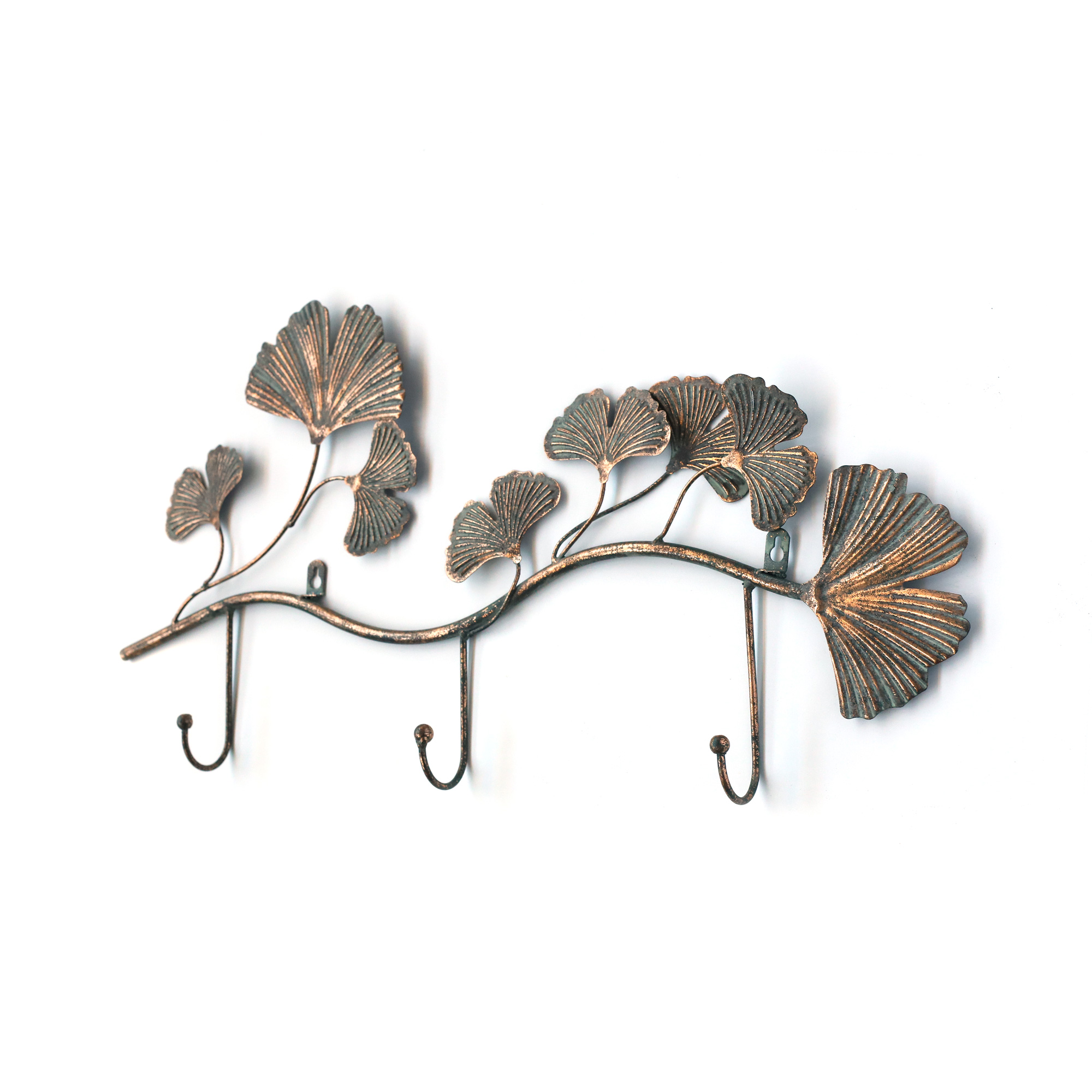 3er Wandhaken 'Gingkoblätter', antik kupfer, B 88,5 cm, H 35,5 cm, L 6,5 cm von fischer's lagerhaus