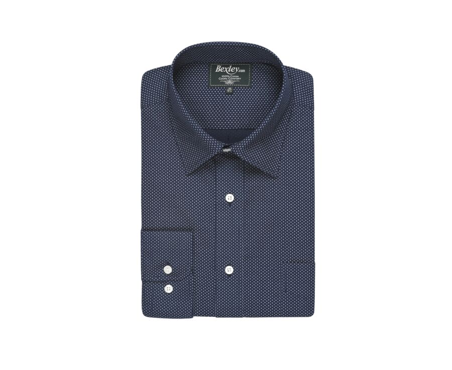 Chemise coton imprimée navy motif beige - Poche poitrine - ALBÉRIC