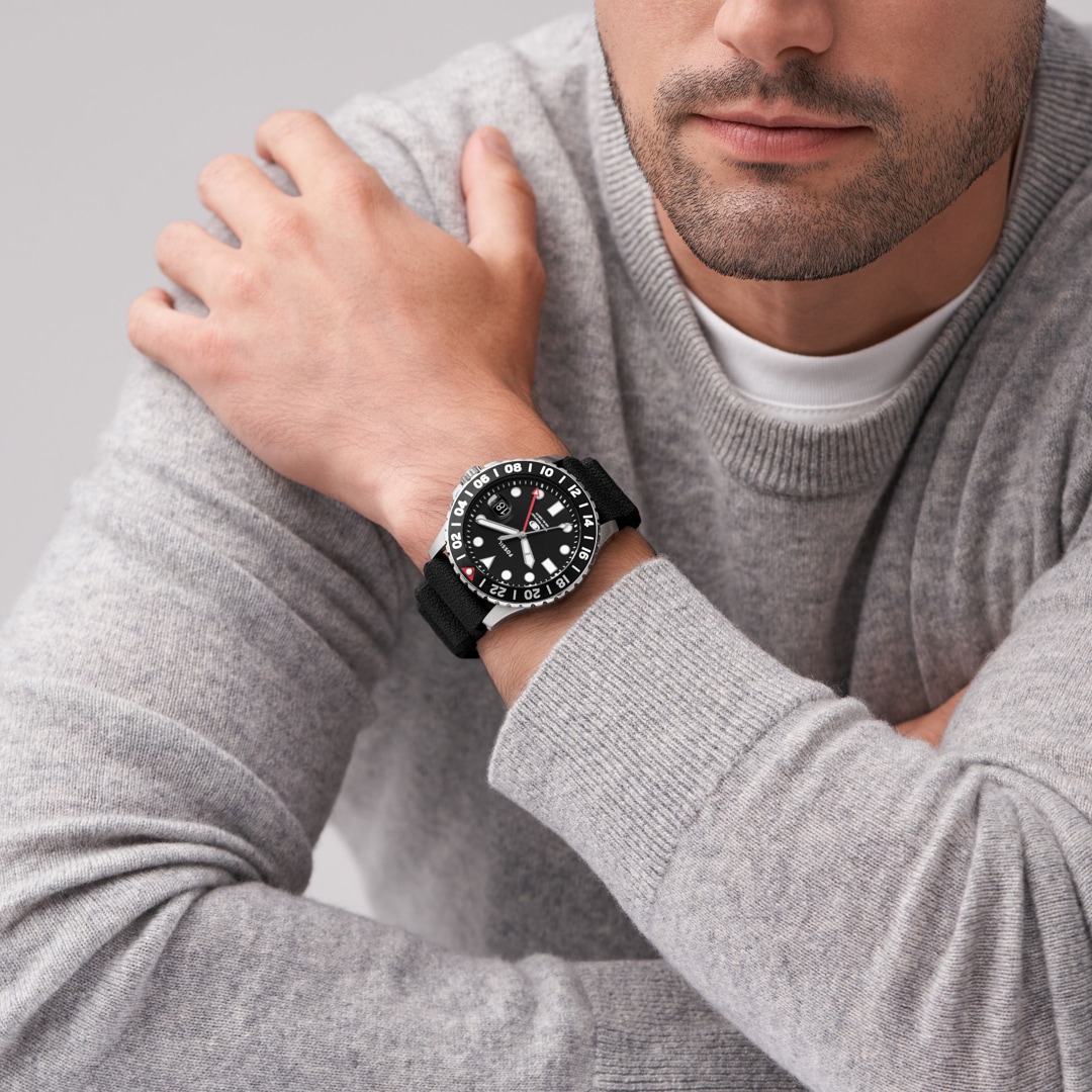 Fossil Blue Dual Time Silbrig / Schwarz 46mm