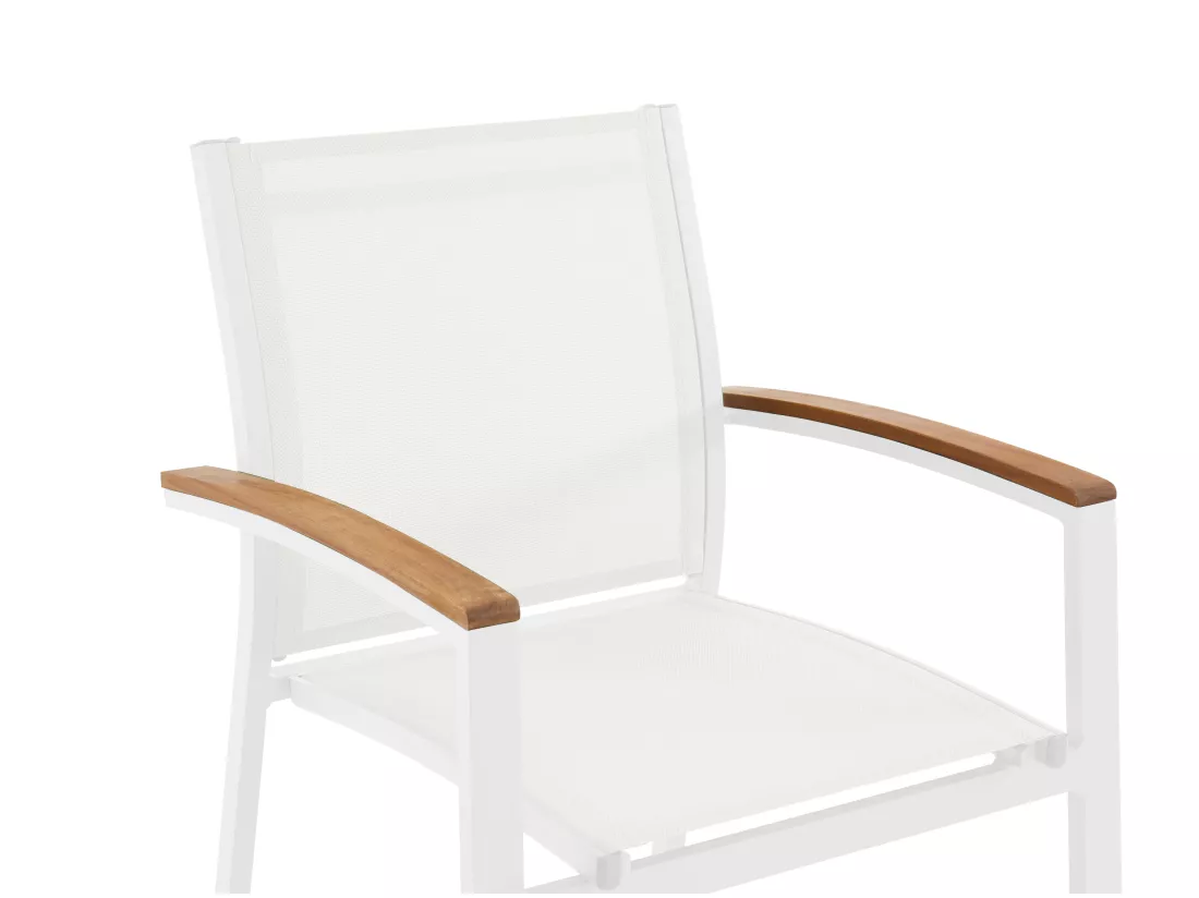 Lot de 2 fauteuils de jardin empilables en aluminium et textilène - Blanc et accoudoirs acacia - TAIPIVAI de MYLIA