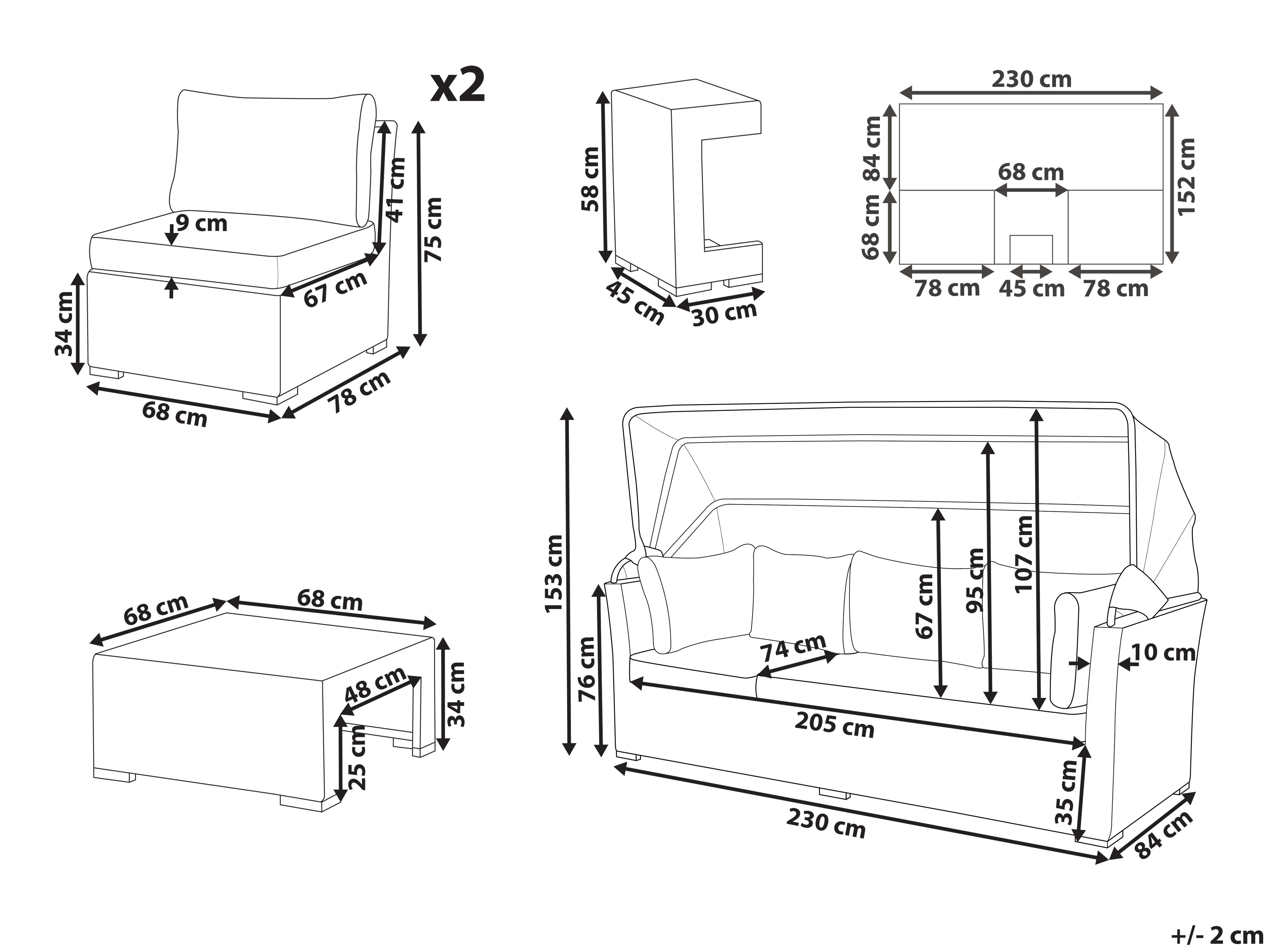 Loungeset met tafel 6-zits CORTE modulair PE rotan Donkerbruin
