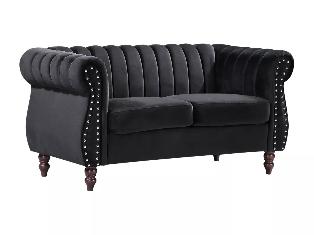 Canapé chesterfield 2 places en velours noir TRUMBO