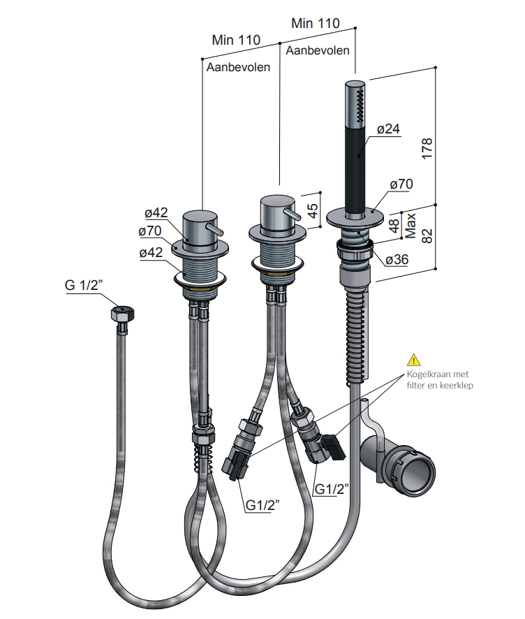 Hotbath Cobber badrandcombinatie zonder uitloop CB075 geborsteld messing